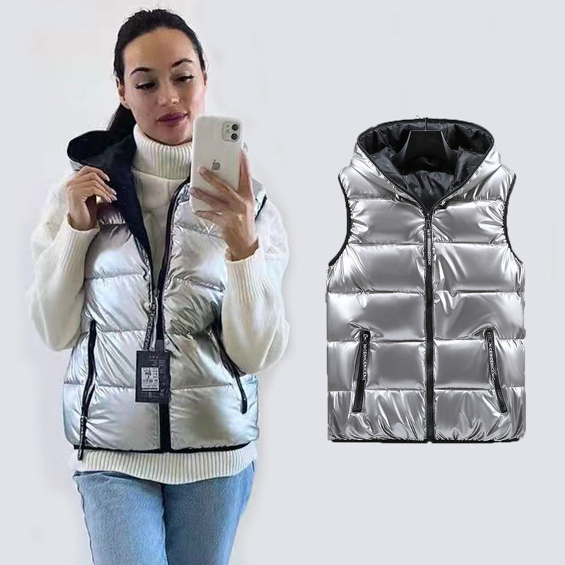 2022 New Women Winter Vests Hooded Short Bright Color Vest Cotton Padded Sleeveless Coat Female Waterproof Thick Waistcoat