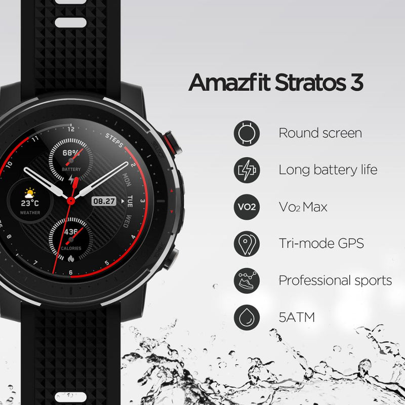 IN Stock Global Version New Amazfit Stratos 3 Smart Watch GPS 5ATM Music Dual Mode 14 Days Smartwatch For Android