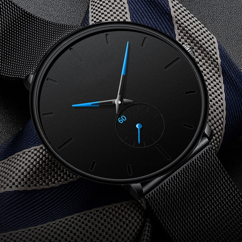 2022 Mens Fashion Minimalist Watches Men Business Casual Quartz Watch Simple Male Stainless Steel Mesh Band Clock reloj hombre