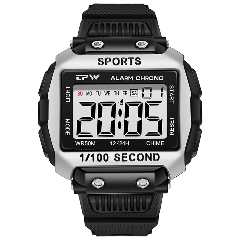 Super Easy to Read Scratch Proof Case 5ATM Water Resistant Digital Watch for Outdoor Sport