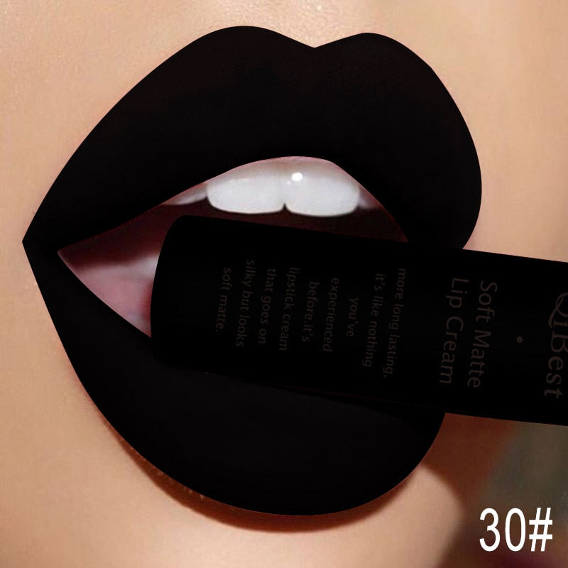 QIBEST Brand 34 Colors Liquid Lipstick Waterproof Matte Nude Lipstick Pigment Red Long Lasting Lip Gloss Women Makeup Lipgloss