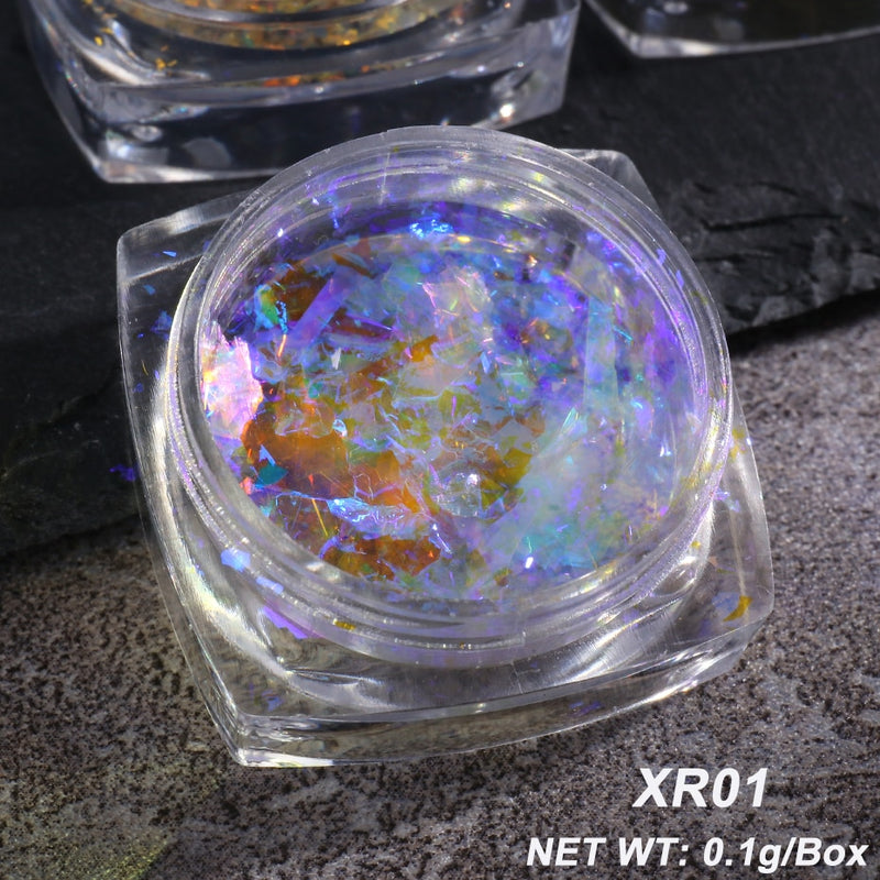 Crystal Fire Opal Flakes Nail Sequins Purple Holographic Glitter DIY Chrome Powder for Spring Nails Manicure Paillettes GL1857