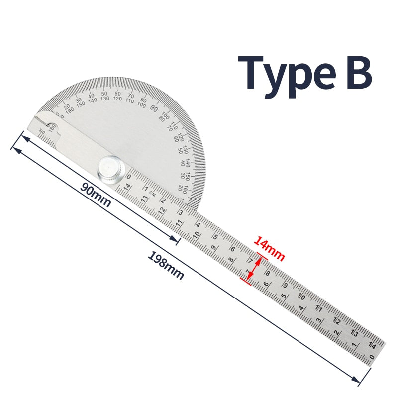 180 Degree Protractor Metal Angle Finder Angle Ruler Woodworking Tools Measuring Ruler Angle Meter Stainless Steel Goniometer