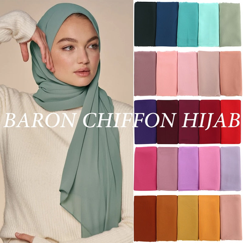 Muslim Bubble Chiffon Hijab Scarf Women Solid Color Soft Long Shawls and Wraps Georgette Head Scarves Ladies Hijabs