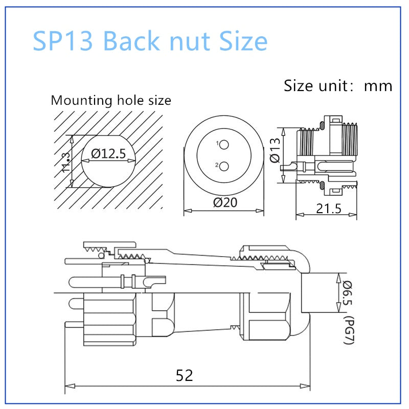 SP13 IP68 waterproof connector male plug &amp; female socket 1/2/3/4/5/6/7/9 pin panel Mount wire cable connector aviation plug