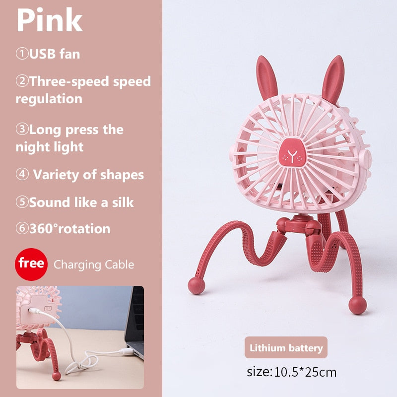 500mAh Stroller Fan Personal Portable Desk Handheld Baby Bed Car Seat Fan USB Rechargeable Fan Mini Stroller Accessories