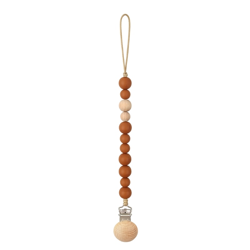 Baby Pacifier Clips Silicone Beads Wooden Ring Pacifier Chain Infant Nipple Appease Soother Chain Clips Dummy Holder Nipple Clip