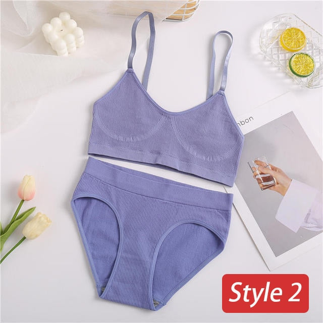 2PC Underwear Set Women Seamless Bra Set Wireless Bra Sexy High Waisted Female Underpants Comfortable Basic Bralette Lingerie