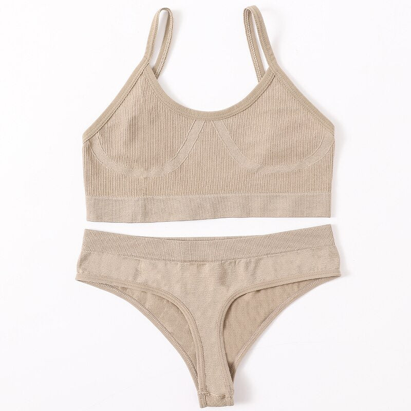 Seamless Women Bra Briefs Set Push Up Bra Crop Top High Waist Panties Sexy Lingerie Set Low Back Bralette Fitness Underwear Set