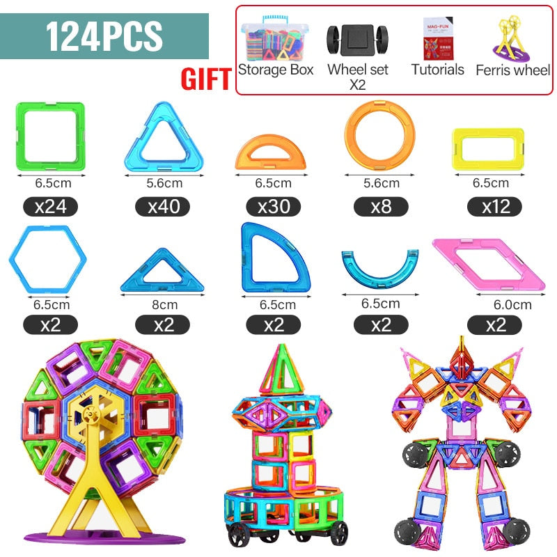 ZKZC 21-180pcs Big Size Magnetic Designer Magnet Building Blocks Construction Set Magnetic Bircks DIY Toys For Children Gifts