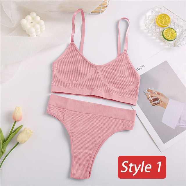 2PC Underwear Set Women Seamless Bra Set Wireless Bra Sexy High Waisted Female Underpants Comfortable Basic Bralette Lingerie