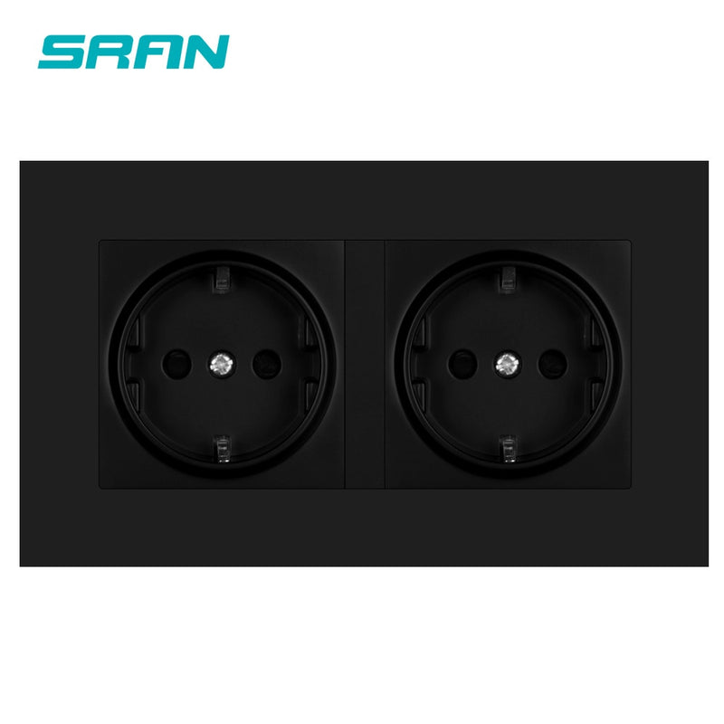 SRAN eu 2gang Power socket,16A electrical plug grounded Hide LED indicator,double Socket with USB, 146*86mm pc panel wall socket