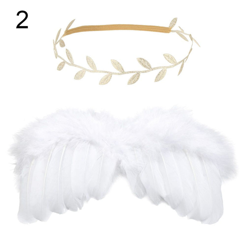2pcs/set Cute Newborn Angel Feather Wings with Baby Girl Rose Flower Headband Hair Accessories for Infant Photography Props