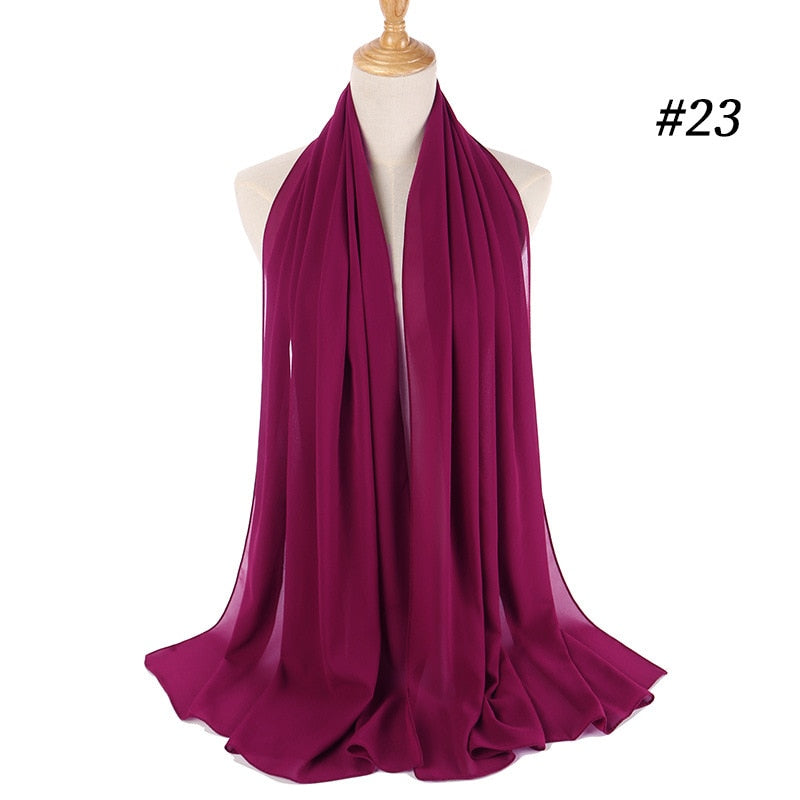 Muslim Bubble Chiffon Hijab Scarf Women Solid Color Soft Long Shawls and Wraps Georgette Head Scarves Ladies Hijabs