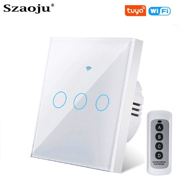 Wifi EU Wall Touch Switch Smart Light Switch 1/2/3 Gang  No Neutral Wire Required Tuya Smart Life Home Support Alexa Google Home