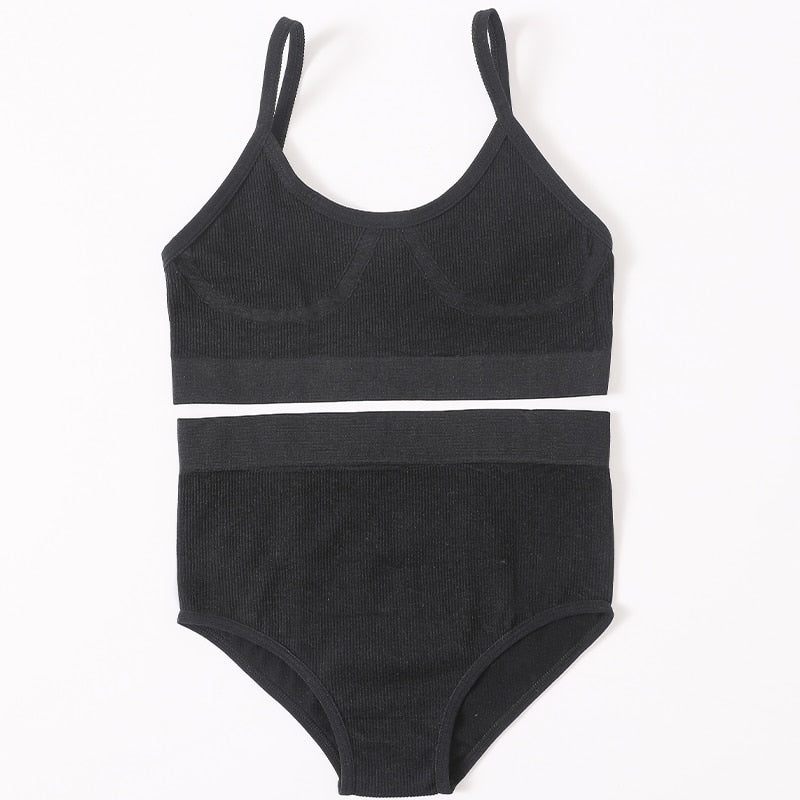 Seamless Women Bra Briefs Set Push Up Bra Crop Top High Waist Panties Sexy Lingerie Set Low Back Bralette Fitness Underwear Set