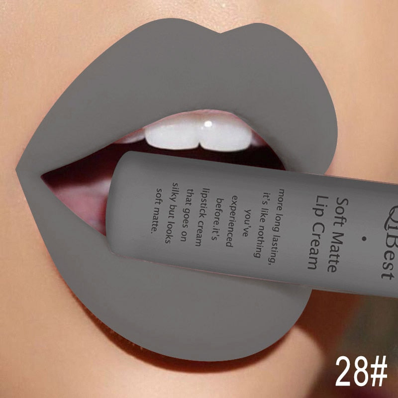 QIBEST Brand 34 Colors Liquid Lipstick Waterproof Matte Nude Lipstick Pigment Red Long Lasting Lip Gloss Women Makeup Lipgloss