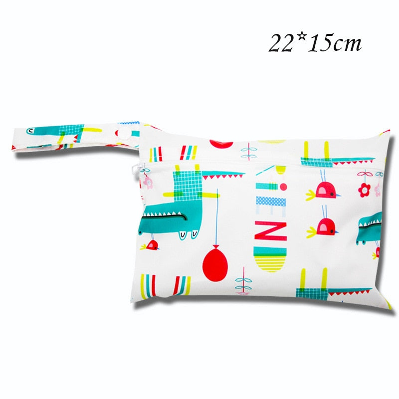 Baby Diaper Bag Cartoon Print Waterproof Wet Dry Nappy Zipper Handbag Stroller Carry Pack Travel Outdoor Wet Diaper Storage Bags