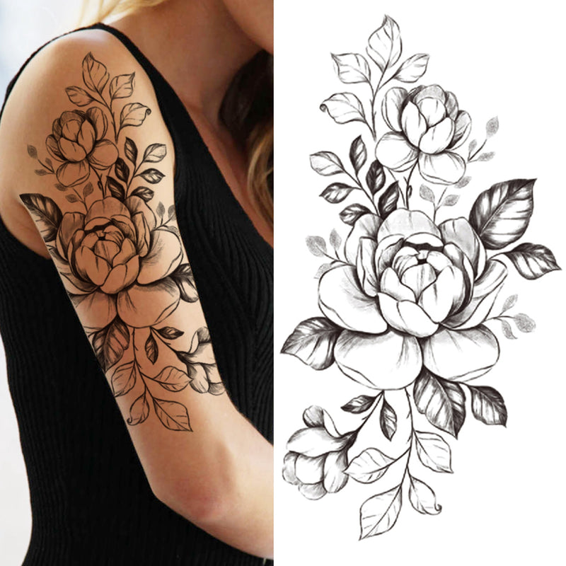 Death Skull Flower Temporary Tattoo For Women Girls Snake Bird Peony Tattoo Sticker Black Fake Blossom Sexy Tatoo Transfer Adult