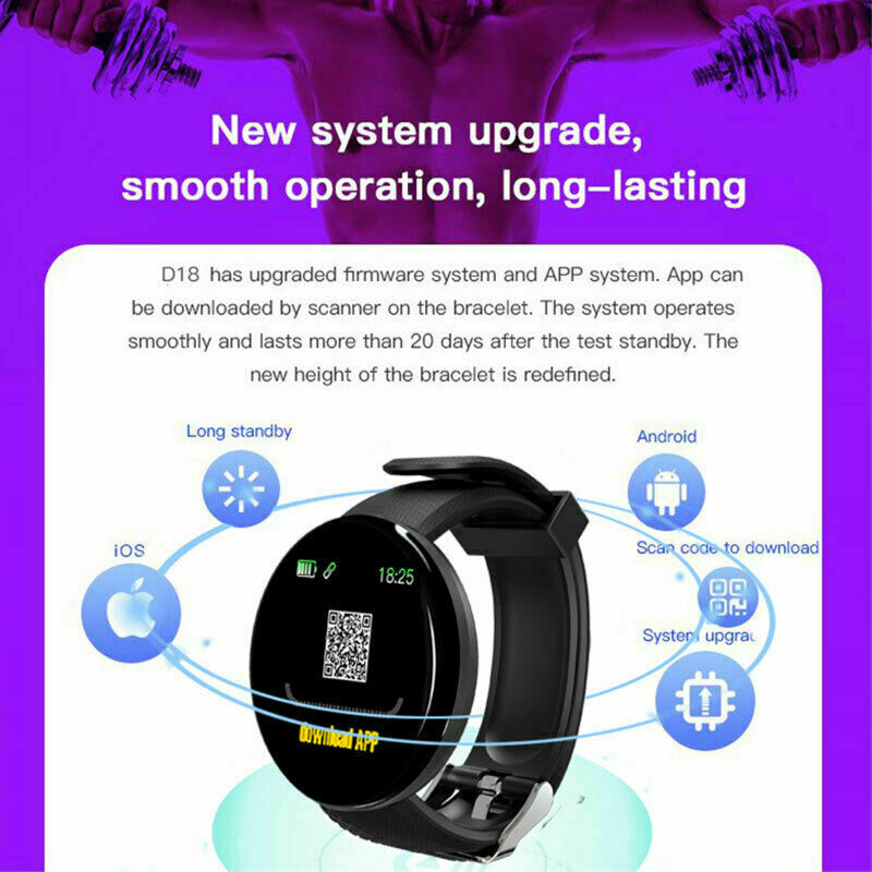 D18 Smart Watch Heart Rate Monitor Blood Pressure Waterproof Men&#39;s And Women&#39;s Fitness Tracker Digital Bracelet For Android IOS