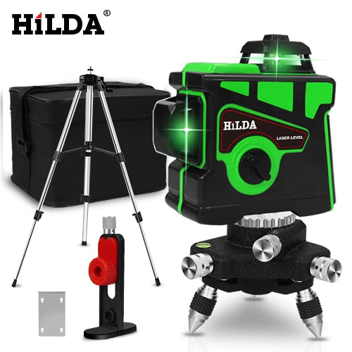 HILDA Laser Level 12 Lines 3D Level Self-Leveling 360 Horizontal And Vertical Cross Super Powerful Green Laser Level