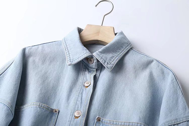 CNlalaxury 2022 Spring Denim Shirt Coat Women Long Sleeve Pocket Cardigan Streetwear BF Jean Jacket Harajuku Cowboy Outwear Tops