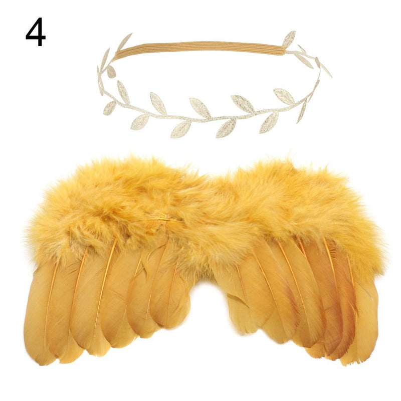 2pcs/set Cute Newborn Angel Feather Wings with Baby Girl Rose Flower Headband Hair Accessories for Infant Photography Props