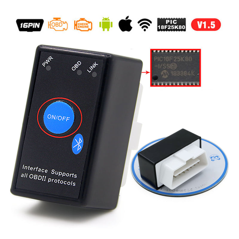 ELM327 Bluetooth-compatible V1.5 PIC18F25K80 ATAL &amp; ATPPS 4mHz Crystal Wifi ELM327 for Android/IOS/PC Torque OBDII Code Reader