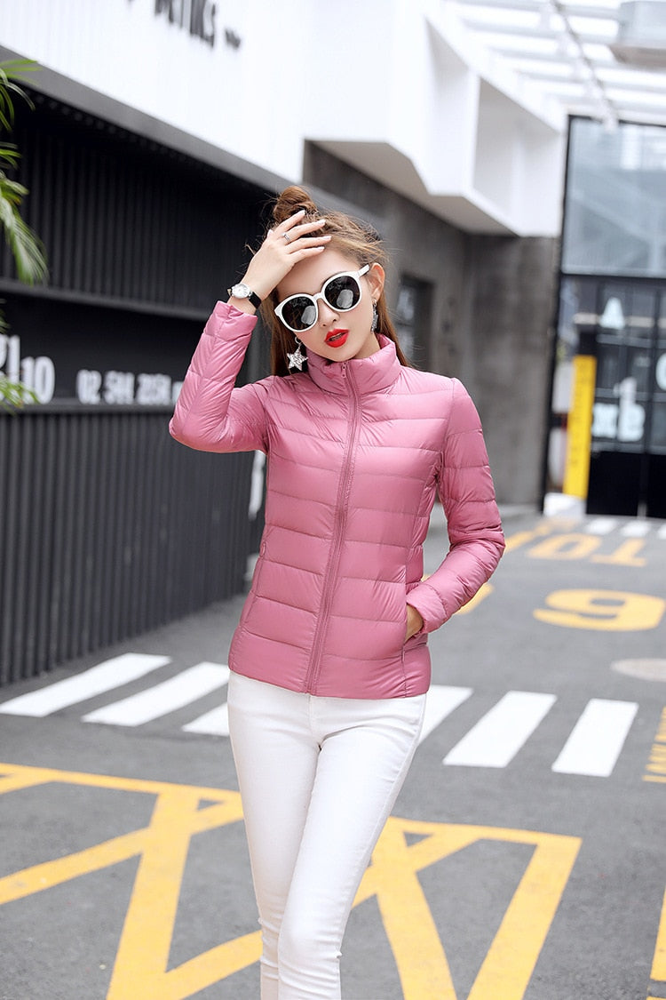 Light Duck Down Puffer Coat Women 2022 Autumn Coats Warm Duck Down Female Casual Jacket Stand Collar Pocket Lady Slim Jacket 3XL