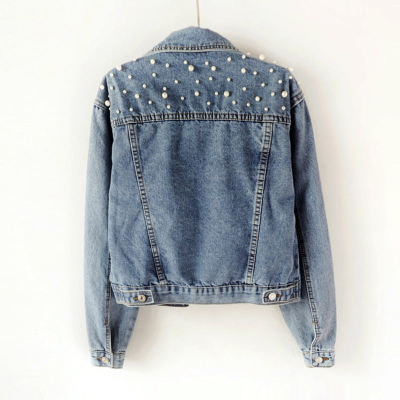 DEAT Fast Delivery New Autumn Fashion Women’s Denim Jacket Full Sleeve Loose Button Pearls Short Lapel Wild Casual 2022 AP446