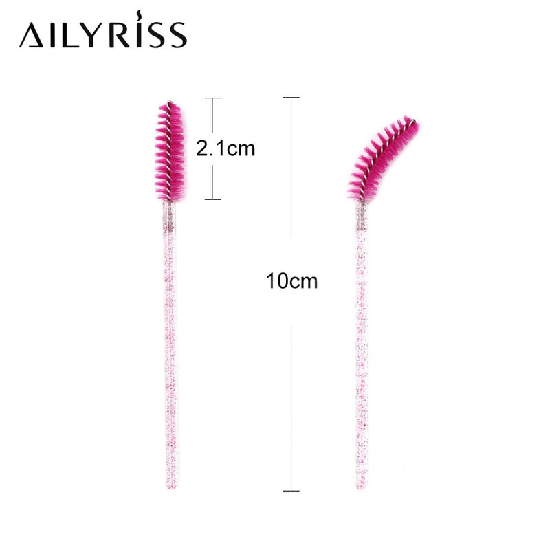 Disposable Eyelash Brush 25/50 Pcs Crystal Eye Brush Diamond Handle Mini Mascara Wands Brush Eyelash Extension Makeup Brush Set