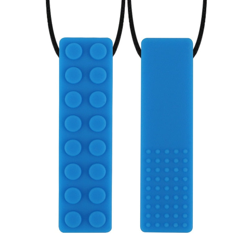 1Pc Sensory Chew Necklace Brick Chewy Kids Silicone Biting Pencil Topper Teether Toy, Silicone teether for children with autism