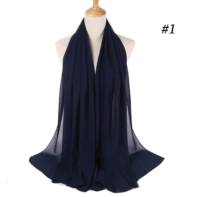 Muslim Bubble Chiffon Hijab Scarf Women Solid Color Soft Long Shawls and Wraps Georgette Head Scarves Ladies Hijabs