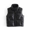 Black Stand Collar Vests Women Fashion Zipper PU Leather Coats Women Elegant Autumn Winter Short Vests Female Ladies