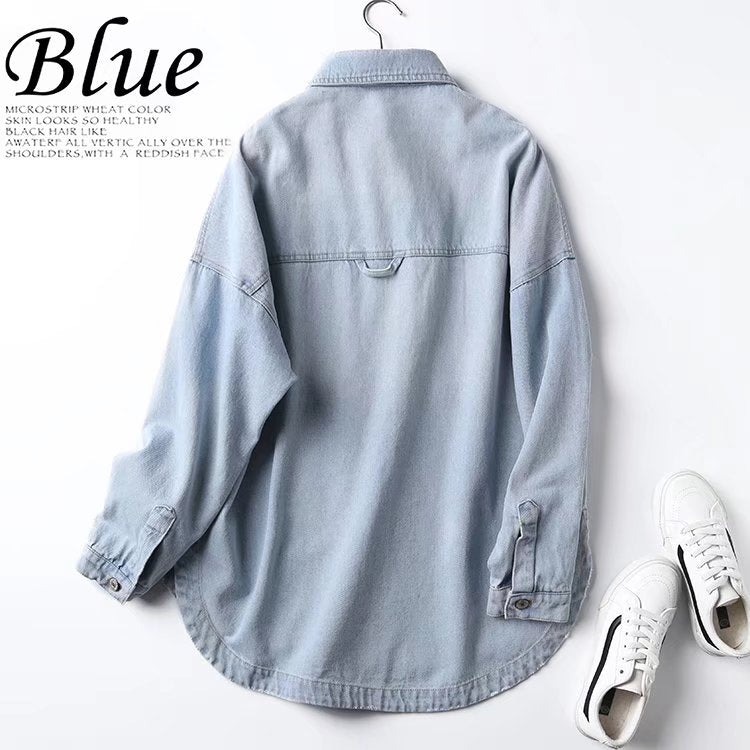 CNlalaxury 2022 Spring Denim Shirt Coat Women Long Sleeve Pocket Cardigan Streetwear BF Jean Jacket Harajuku Cowboy Outwear Tops