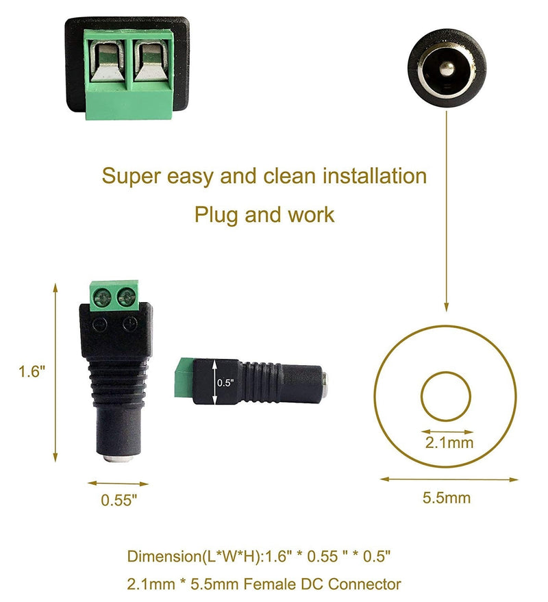 Male Female DC Connector 2.1mm*2.5mm Power Jack Adapter Plug For LED Strip Light CCTV Router Camera Home Applicance