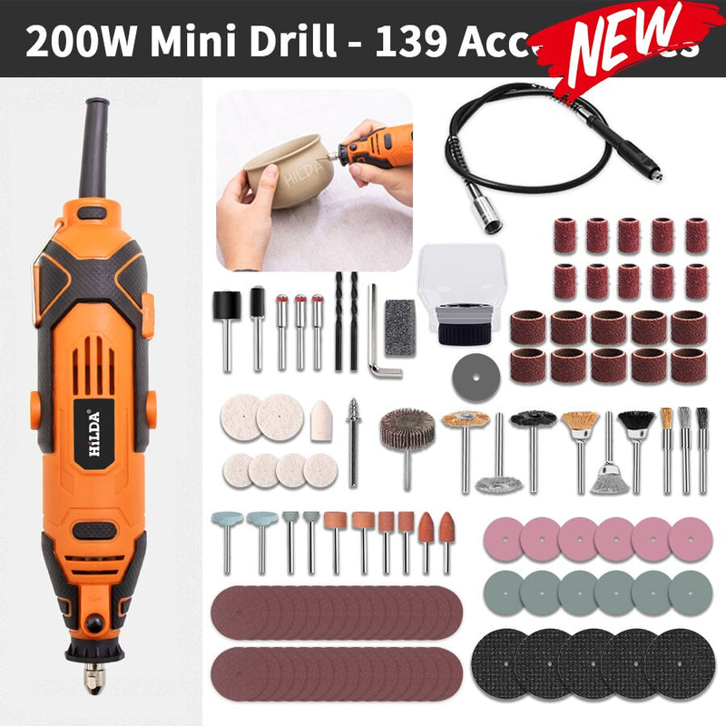 HILDA Electric Drill Grinder Engraver Pen Grinder Mini Drill Electric Rotary Tool Grinding Machine Accessories