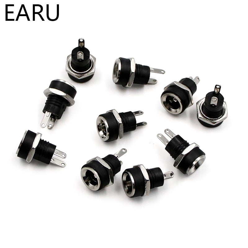5-10Pcs 3A 12v For DC Power Supply Jack Socket Female Panel Mount Connector5.5*2.5mm 5.5*2.1mm Plug Adapter 2 Terminal Types