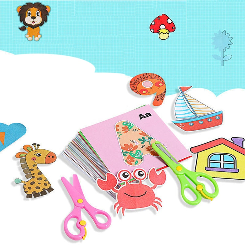 96 Pcs/Set Cartoon Color Paper Cutting Toys DIY Kids Craft Animal Handcraft Paper Art Learning Educational Toy