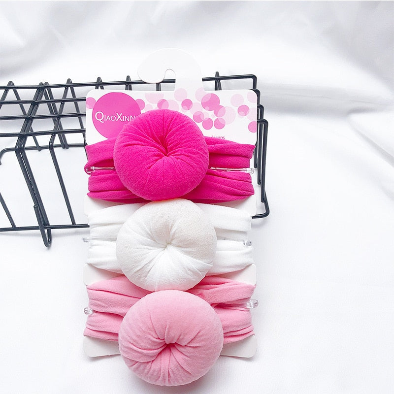 3Pcs/set Baby Headband Floral Solid Color Dot Printed Pink Bows Newborn Baby Girl Headband Hair Accessories Girls Turban