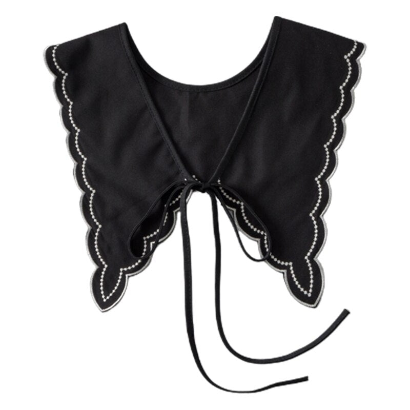 Royal Style Cotton Fake Collar Shawl Wrap Hollow Out Floral Lace Ruffled Trim Necklace Pointed Triangle Lapel Blouse