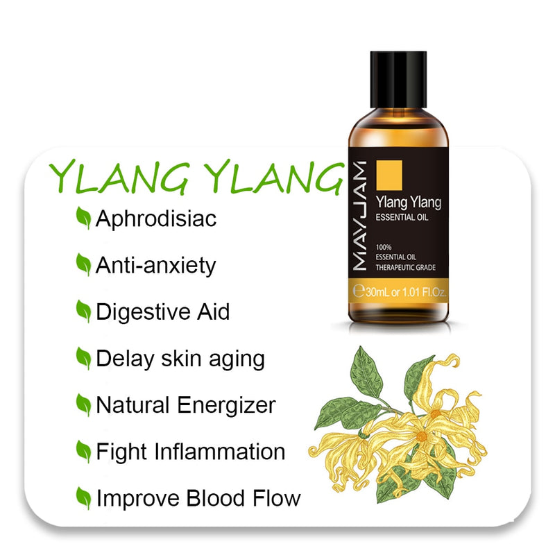 MAYJAM 10ml 30ml 100ml Essential Oils For Humidifier Diffuser Lavender Jasmine Eucalyptus Ylang Ylang Vanilla Tea Tree Aroma Oil