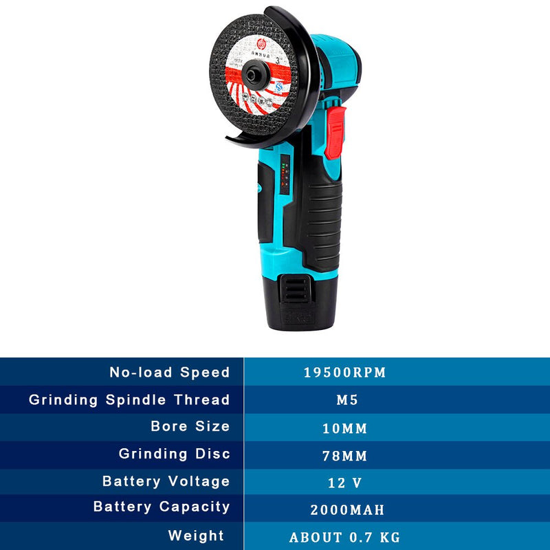 12V 500W Mini Brushless Angle Grinder with Rechargeable Lithium Battery Cordless Polishing Machine Diamond Cutting Power Tool