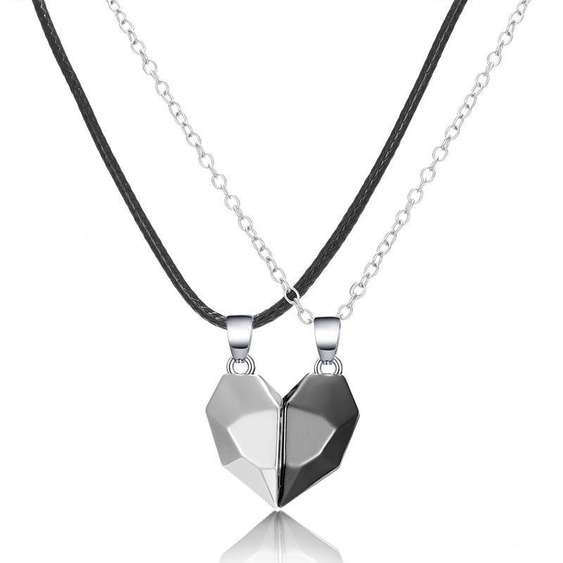 2Pcs/Lot Magnetic Couple Necklace Friendship Heart Pendant Distance Faceted Charm Necklace Women Valentine&