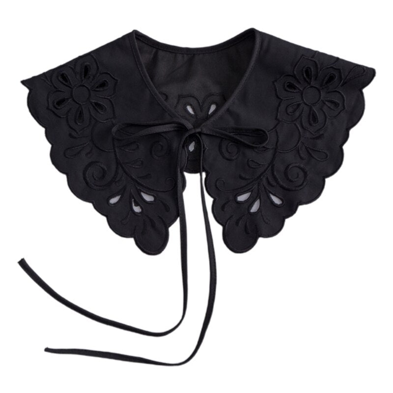 Royal Style Cotton Fake Collar Shawl Wrap Hollow Out Floral Lace Ruffled Trim Necklace Pointed Triangle Lapel Blouse