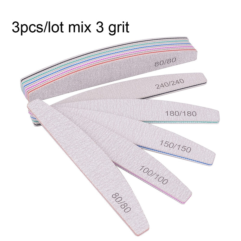 3/5/10Pcs Professional Nail File Sandpaper Strong Thick Nail Files Buffer For Manicure Sanding Half Moon Lime Nail Tools 100/180