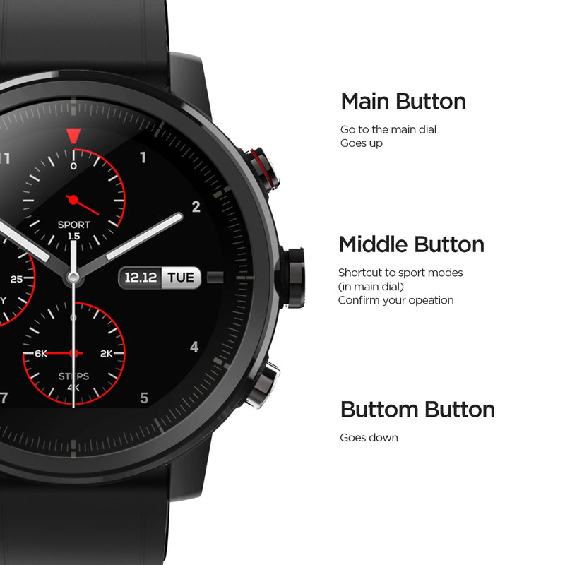 In Stock Global Version Amazfit Stratos Smartwatch Music GPS Heart Rate Monitor 5ATM Waterproof Men Outdoor Watch