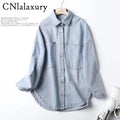 CNlalaxury 2022 Spring Denim Shirt Coat Women Long Sleeve Pocket Cardigan Streetwear BF Jean Jacket Harajuku Cowboy Outwear Tops