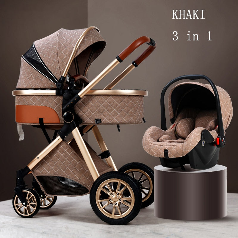 Luxury Baby Stroller 3 in 1 High Landscape Baby Cart Can Sit Can Lie Portable Pushchair Baby Cradel Infant Carrier Free Shipping