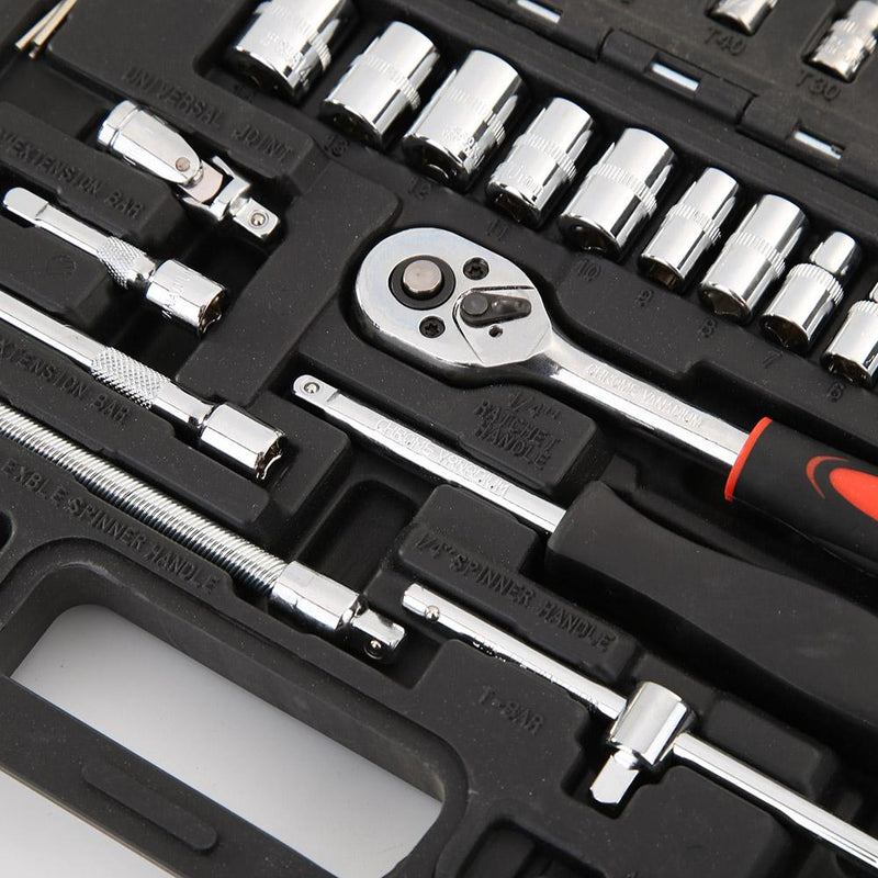 Car Repair Tool 46pcs 1/4-Inch Socket Set Car Repair Tool Ratchet Torque Wrench Combo Tools Kit Auto Repairing Tool Set